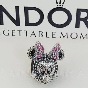Pandora Shimmering Minnie Portrait Clip, Clear Cubic Zirconia and Pink